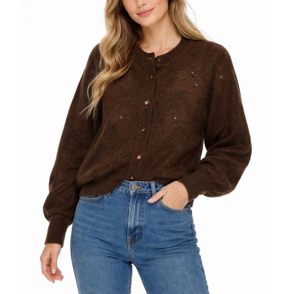 Vintage San Angelo Angora Cardigan Beaded Embellished Sweater